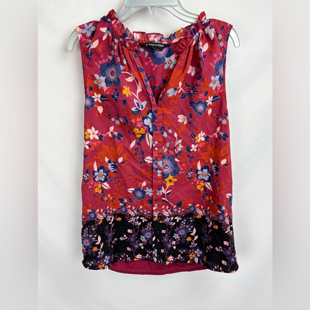 41 Hawthorn Red Floral V-Neck Sleeveless Blouse Orlee Shirt
